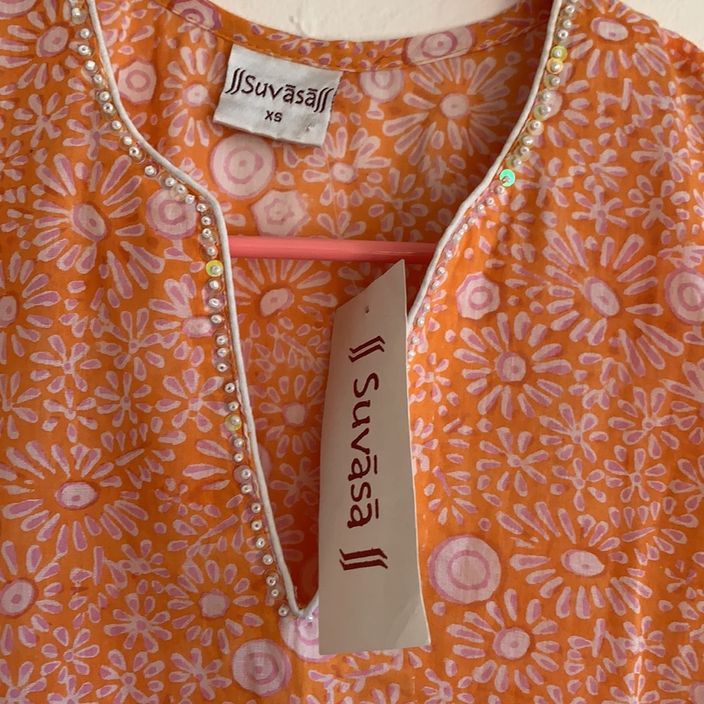 SUVASAFF ORANGE COTTON BEADED TUNIC - XS